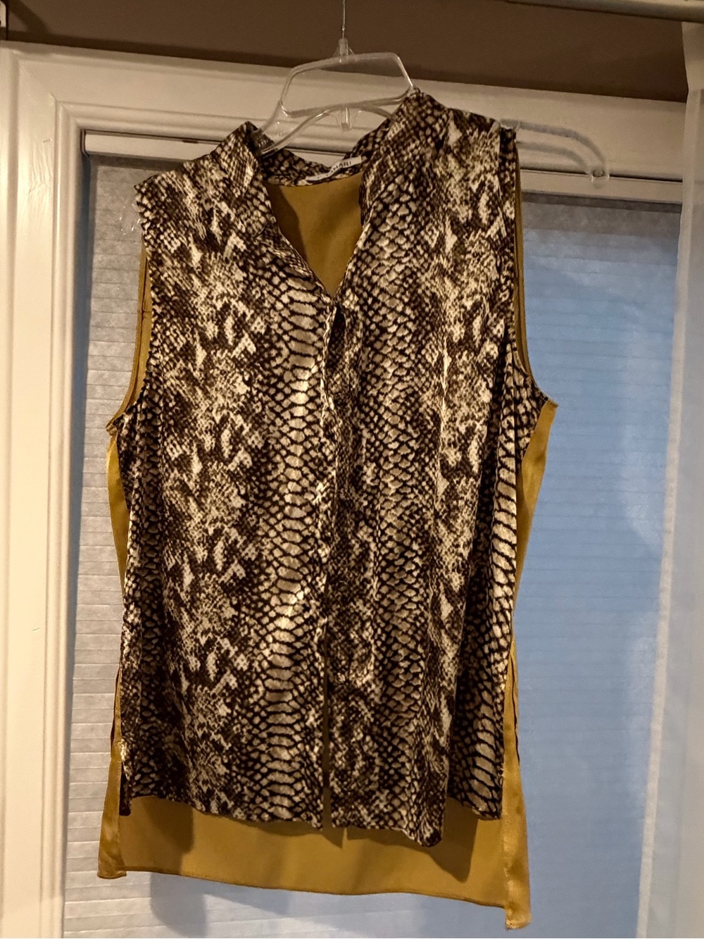 T Tahari Snake-Print Sleeveless Layered Tank in Mustard and Black